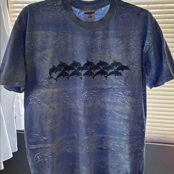 Tops - KAUAI Hawaii— Woman’s Blue Dolphin Print Shirt (Sz L)